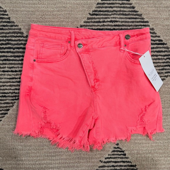 Risen Jeans Pants - Risen Jeans NWT Coral Pink High Rise Frayed Cutoff Denim Shorts XL RDS6004 Neon